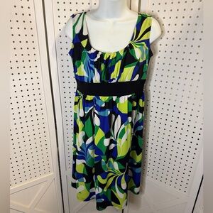 🐿️ Blu Sage Abstract Print Midi Dress – Size Medium